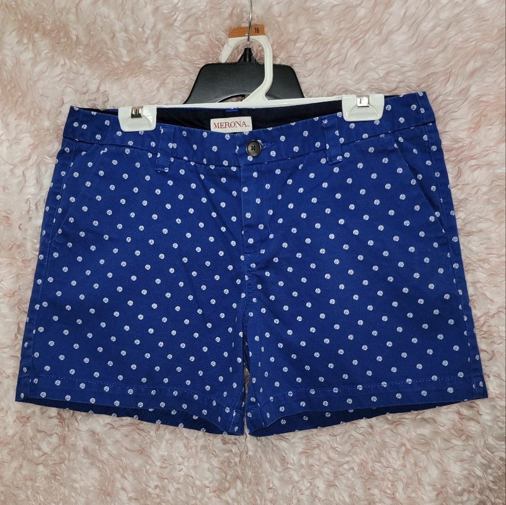 Merona Chino shorts sz 8 5in inseam blue with white polka dots